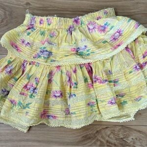 LoveShackFancy Yellow Floral A-Line Skirt